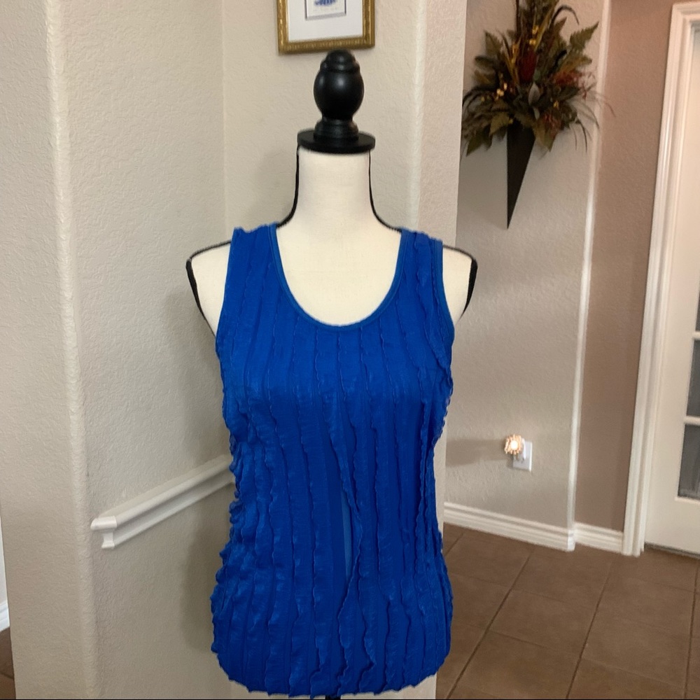 Jason Maxwell blue sleeveless ruffled top Size S